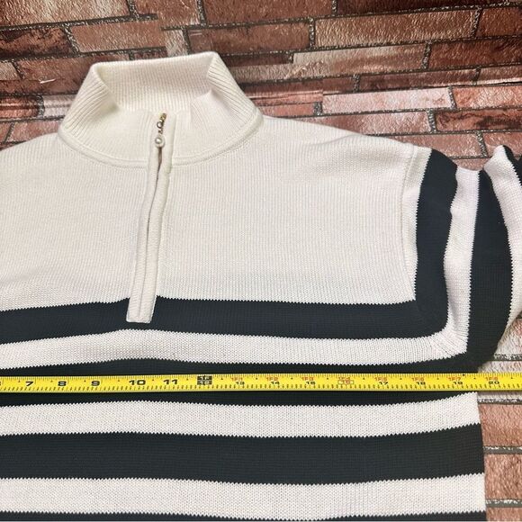 J Crew Pearl pull 1/4 zip horizontal stripe Sweater size M - Picture 9 of 10